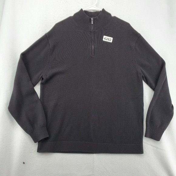 Perry Ellis Sweater Men's Long Sleeve 1/4 Zip Mock Neck Pullover Black XL - Picture 10 of 10